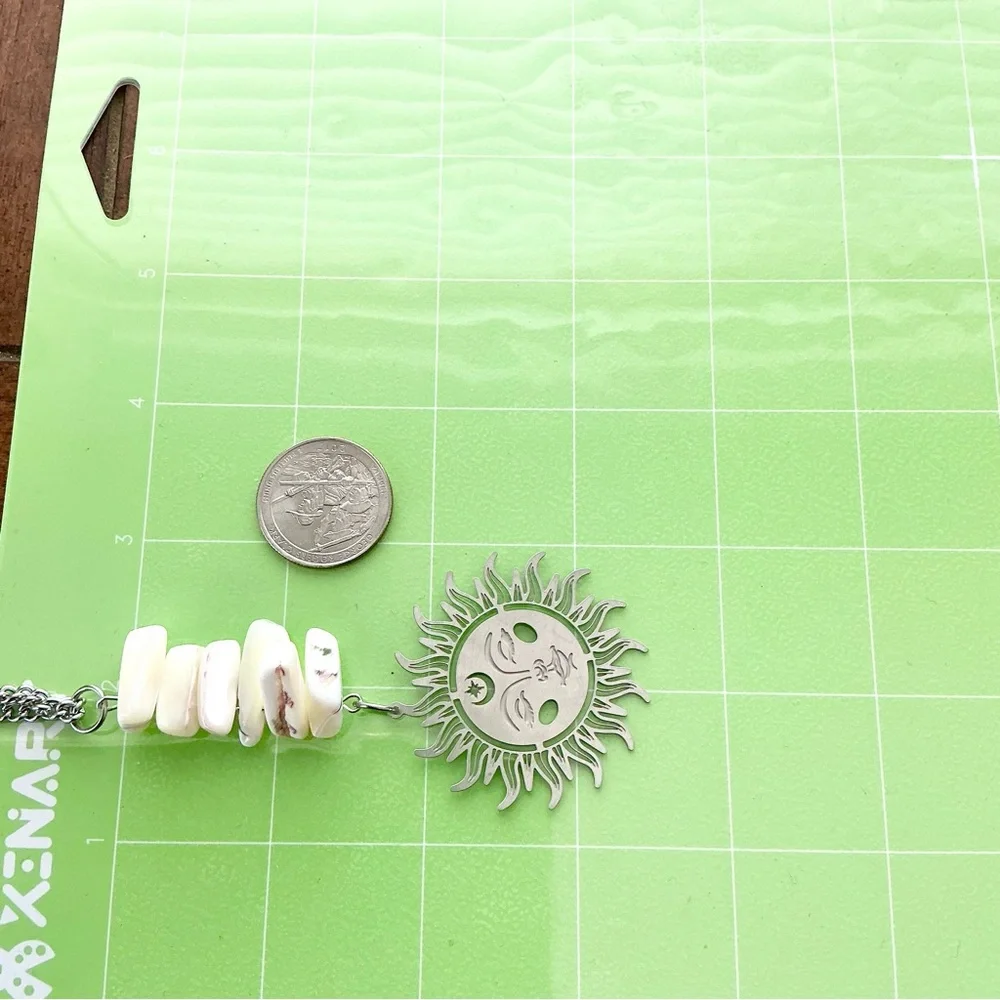 🆕 Third Eye Sun with Large White Gemstones Pendant Necklace-Stainless Steel